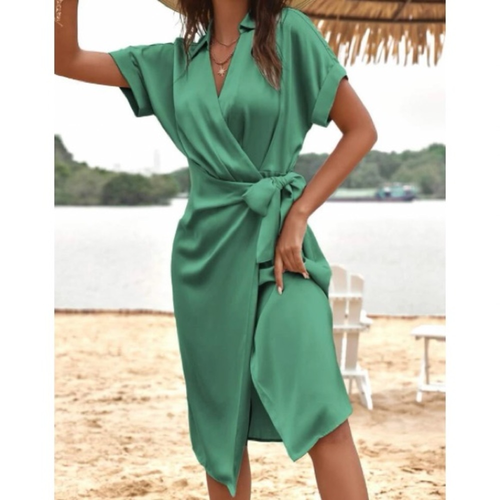 Green Dolman Sleeve Wrap Sundress